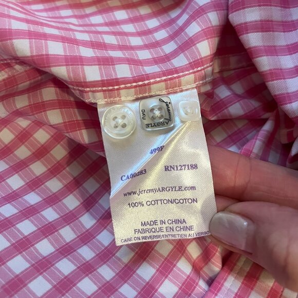 NWOT Jeremy Argle NYC Men's Pink and White Checked Button-down XXL 100% Cotton - Picture 9 of 12